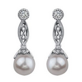 6mm Pearl and Diamond Drop Earrings in 14K White Gold (0.095 CT. T.W.)